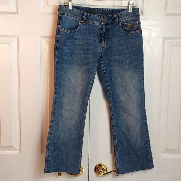 Harley-Davidson Cut-Off Cropped Raw Hem Jeans Sz 4 - Picture 1 of 7